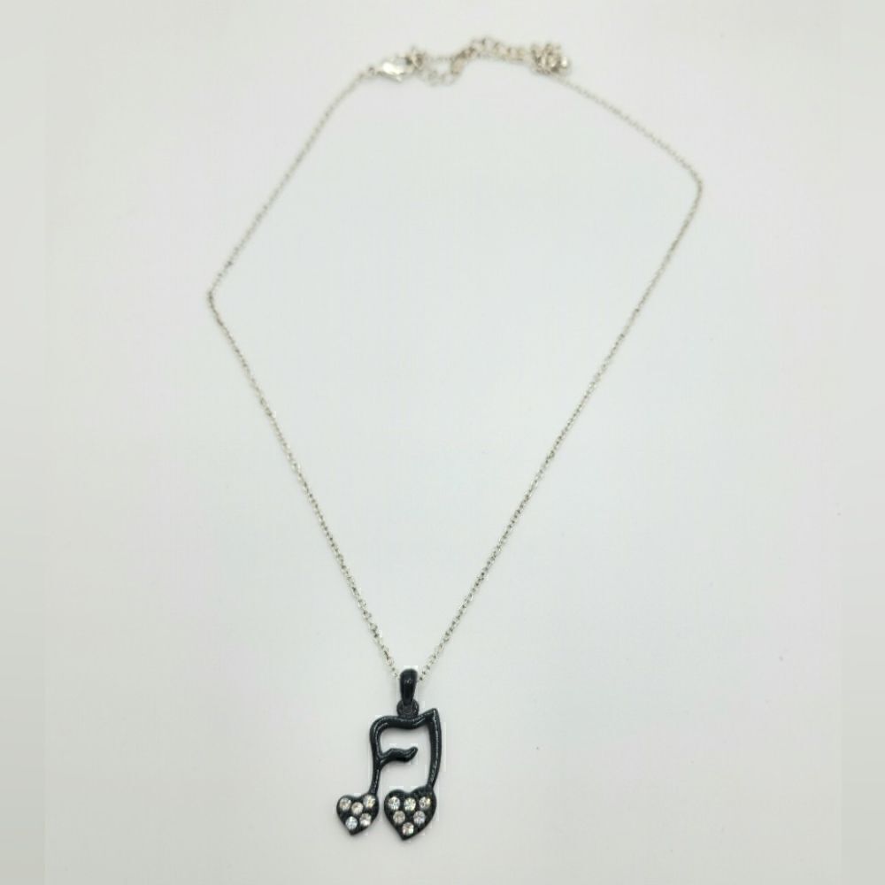 5/$20 Silver black enamel rhinestone music note necklace
